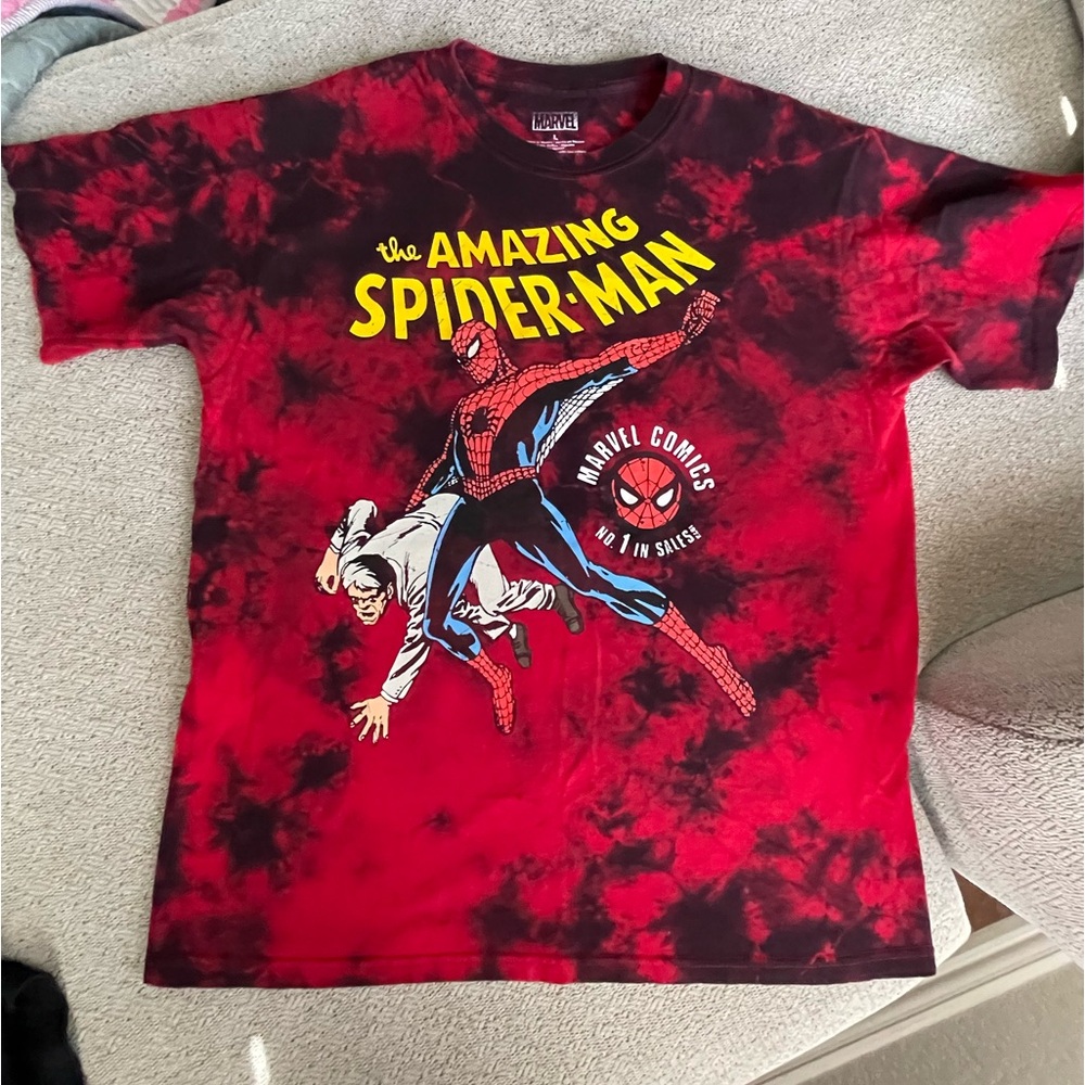 Mens Crew Neck Short Sleeve Regular Fit Tie-Dye Marvel Spiderman Graphic T-Shirt